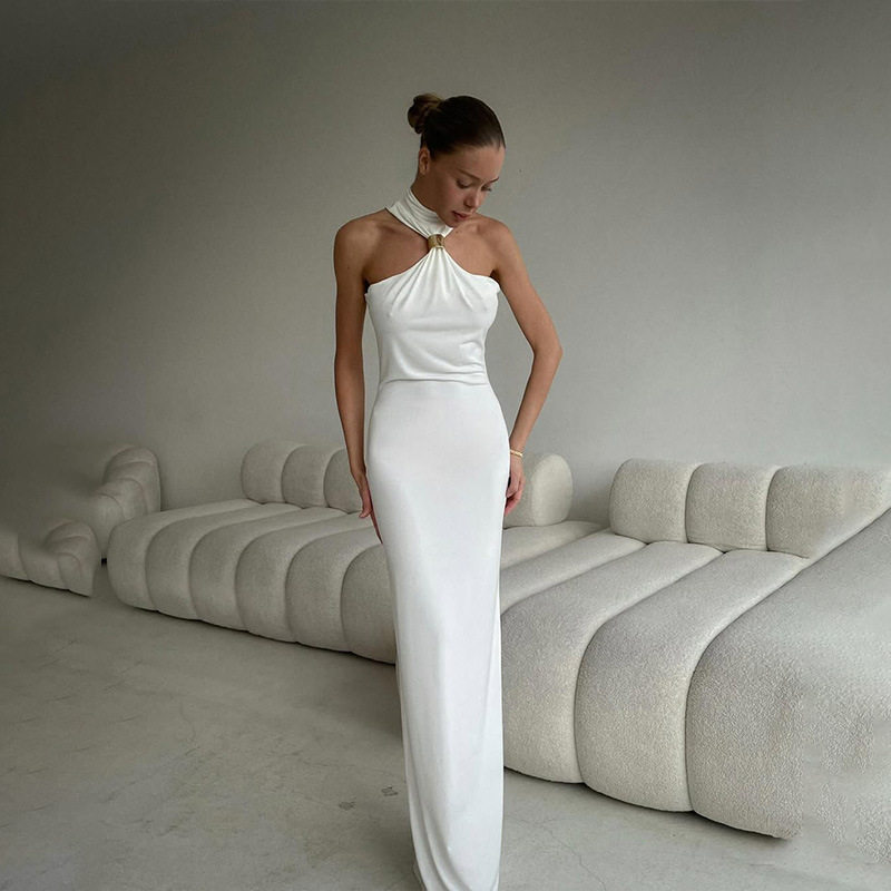 Elegant Strapless Backless Maxi Dress Solid Color Slim Fit High Quality Fabric Evening Wear Cocktail Party