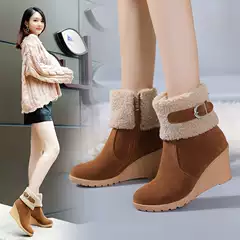 2024 Autumn and Winter Women's Boots Popular Frosted Short Boots Belt Buckle Pointed Toe Wedge High Heel Women's Boots Thickeneded Boots 3168