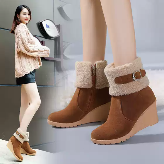 2024 Autumn and Winter Women's Boots Popular Frosted Short Boots Belt Buckle Pointed Toe Wedge High Heel Women's Boots Thickeneded Boots 3168