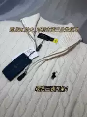 100% Cotton High-Quality L Ralph Pony Logo Embroidered Knit Sweater for Men, Autumn and Winter Stand Collar Cable Knit Half-Zip Sweater for Women, Warm