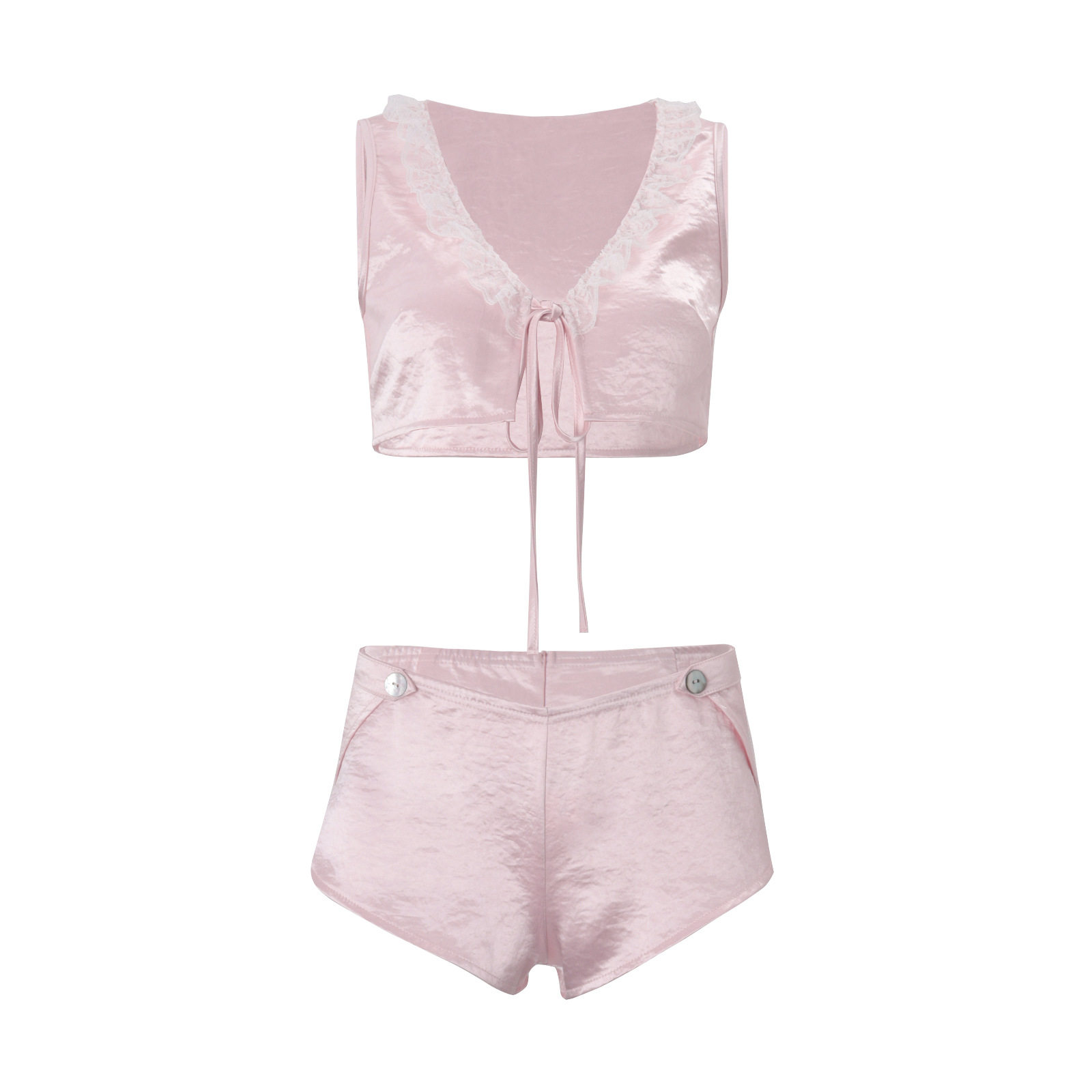 Womens Summer Beach Vacation Set Ruffled Collar Hollow Out Top Casual Shorts Perfect for Summer Outings Wholesale