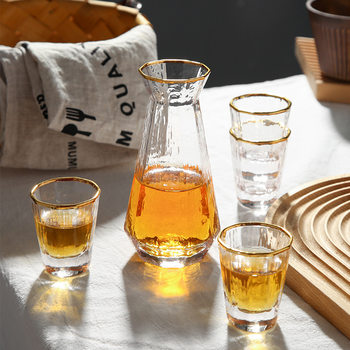 Lvdian Japanese-style transparent golden edge glass wine set suit creative cold pattern one pot four cups clear wine pot wine separator