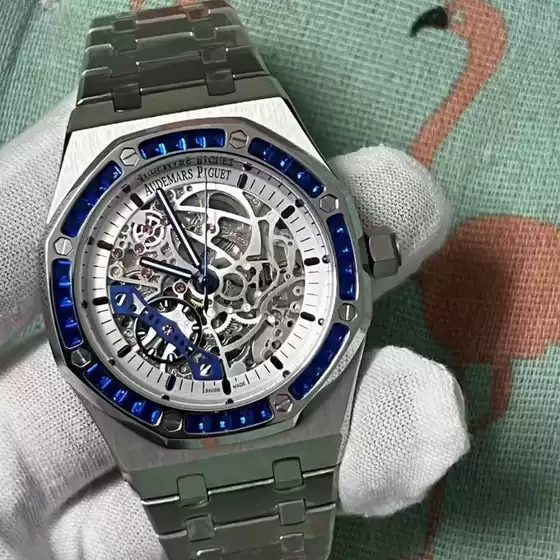 Cross-Border Hot-Selling Royal Oak 15407 Frost Gold Watch with Rainbow Diamonds, Fully Automatic Mechanical Waterproof Steel Band Men's Watch