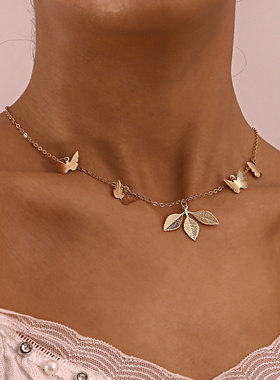 简约可调节三叶草蝴蝶吊坠项链女冷淡风ins女项饰佐文