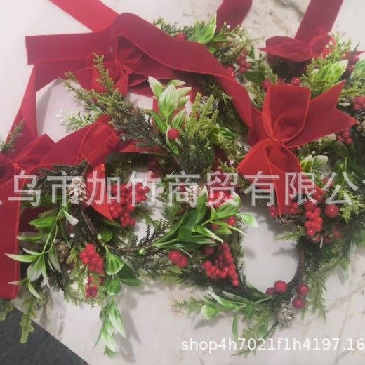 Cross-Border Bow Ribbon Closet Hanging Ring Home Decoration Christmas Wreath Door Hanging Manufacturer Sales Christmas
