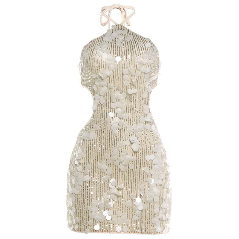 Summer Womens Dress Fashionable Sequin Sexy Backless Halter Neck Bodycon Style Nightclub Party Wear Wholesale
