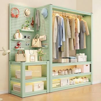 Three-Arrow Colorful Coat Rack Household Storage Rack Clothing Storage Rack Wardrobe Floor-Standing Multi-Layer Thickened Angle Steel Shelf