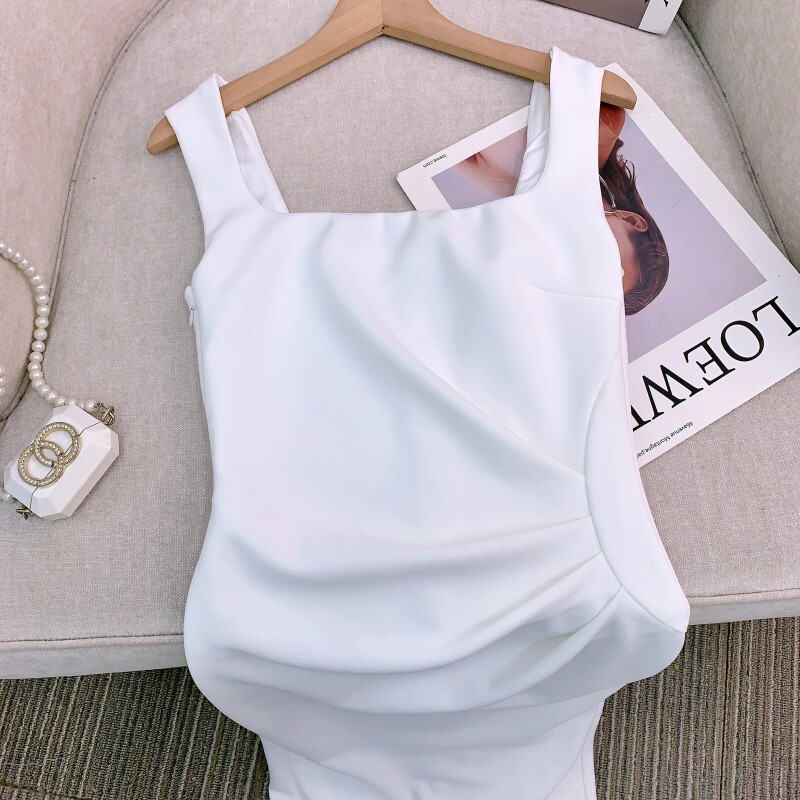 Đầm dây ôm body cổ vuông dáng dài thanh lịch cho nữ — núi tuyết trắng