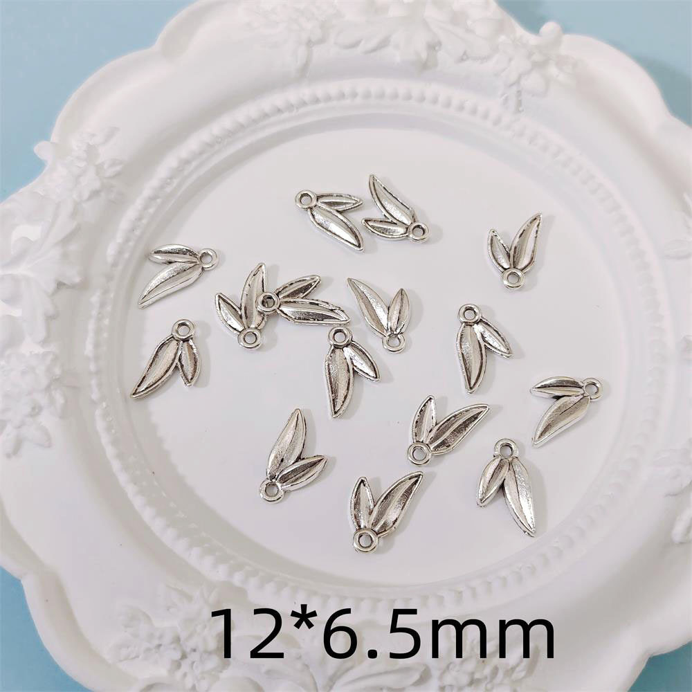Alloy Antique Silver Bamboo Leaf Bright Silver Pendant Beads DIY Accessories Bamboo Loose Beads Braided Rope Bracelet Tassel with Beads Hairpin