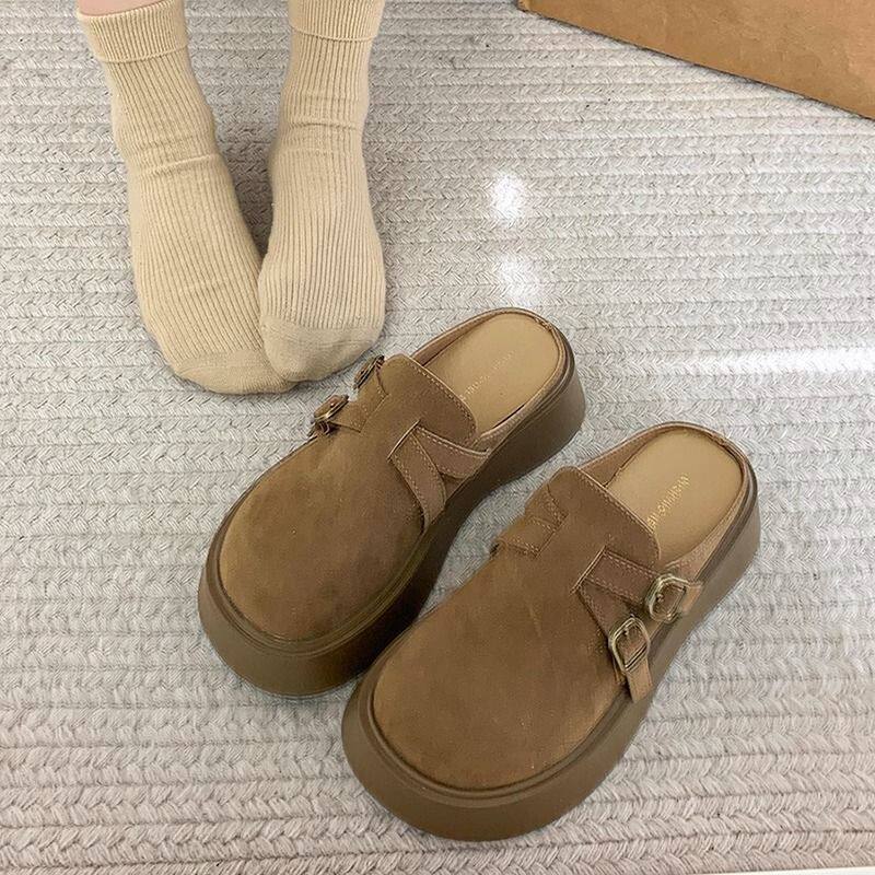 European Versatile Closed-Toe Mules for Women, New Spring Fashion Shoes with Height-Increasing Thick Soles, Slip-On Birkenstock Style