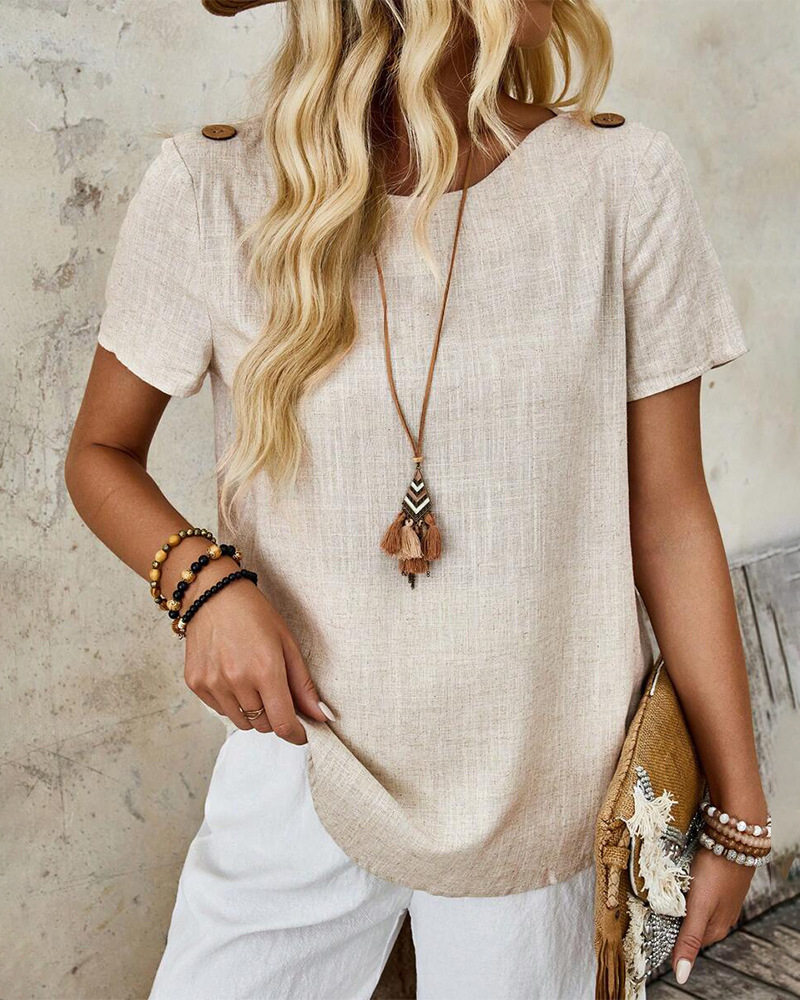 Summer Womens Casual Solid Color Short Sleeve Button Up Top Versatile Style for Everyday Wear Wholesale Available