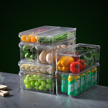 Plastic Storage Box Refrigerator Freezer Box Fruit and Vegetable Storage Basket with Lid Food-Grade Storage Container Frost-Resistant Rectangular