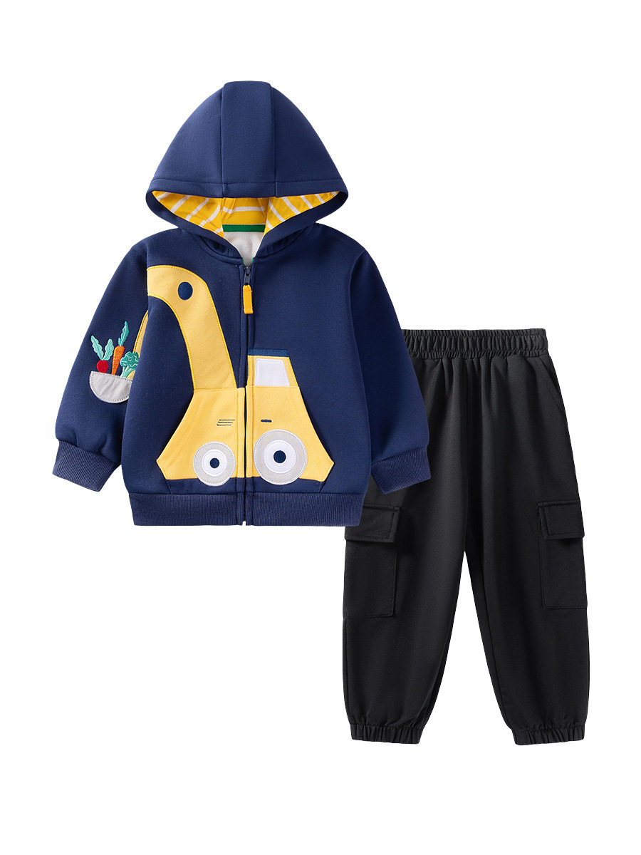 Factory Boys' Hoodie, Autumn Fleece-lined Jacket, Kids' Long-sleeve Warm Top