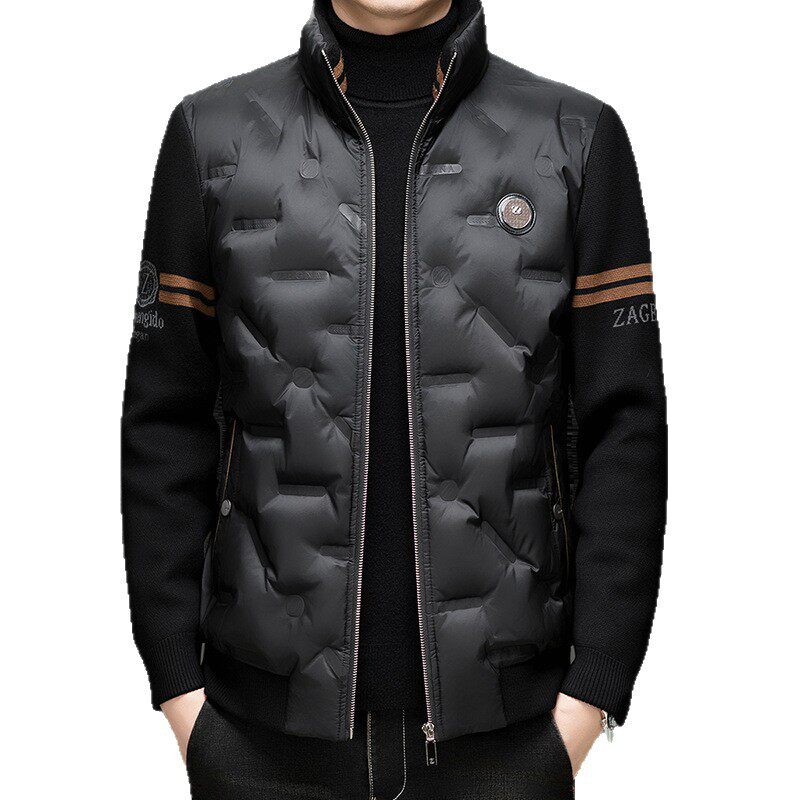 Men's New Stand Collar Casual Business Fashion Simple Knitted Thread Removable Sleeve down Jacket Jacket