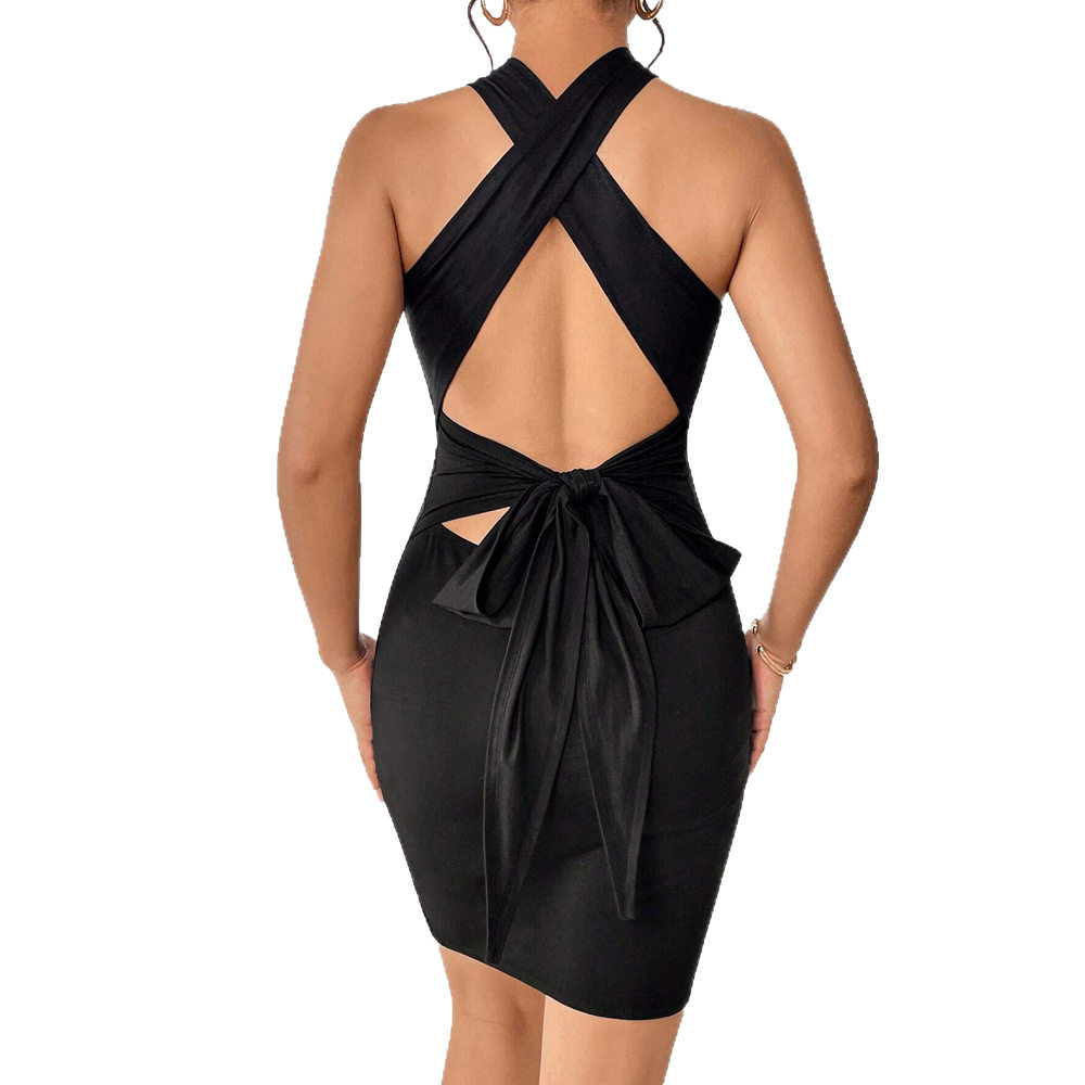 Backless Bodycon Dress Elastic Fabric Halter Neck Sexy Design Spring Summer Fashion for Women Wholesale Available