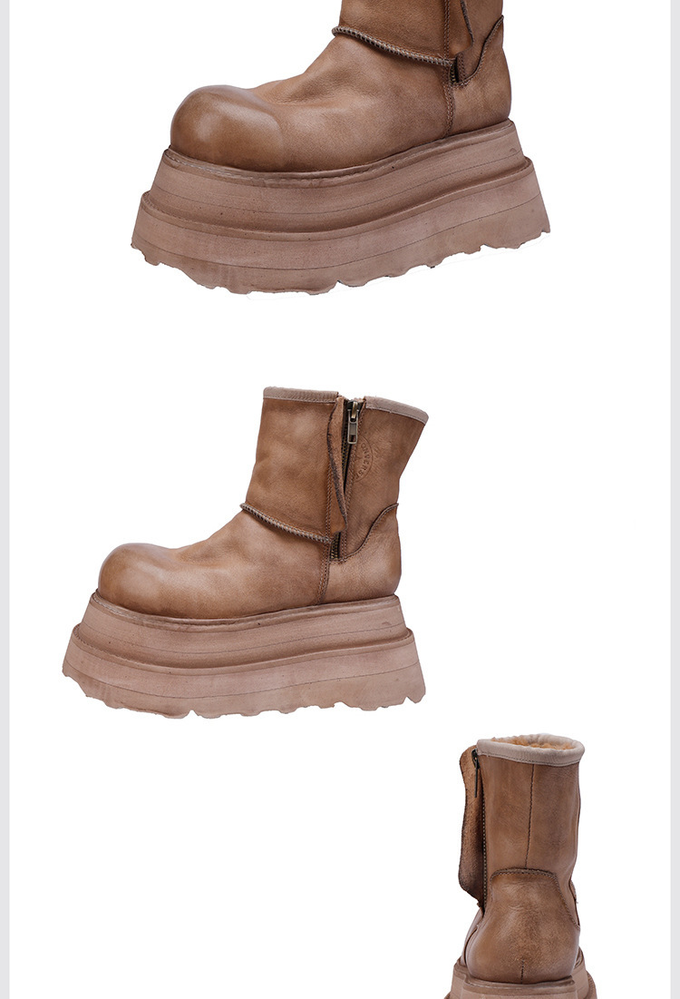 Bốt nữ cổ thấp đế dày lót lông giữ ấm chống trượt — Màu đen, Màu kaki