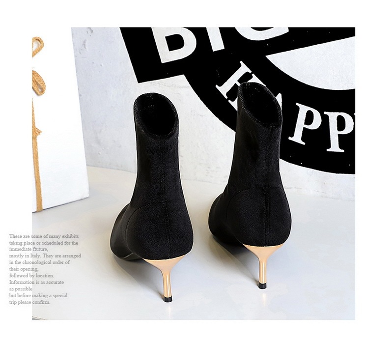 Boot nữ cổ thấp mũi nhọn nhung nhung gót vừa phong cách thanh lịch — 319-10 đen 8cm, 319-A10 đen 5cm, 319-A10 Màu nâu sẫm 5cm, Màu nâu sẫm 319-10 8cm