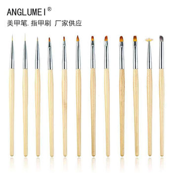 Nail Pen Nail Brush Nail Pen Tool Set Wooden Pole Color Drawing Pen Stalk Pen Light Therapy Pen Autumn Chrysanthemum Pen