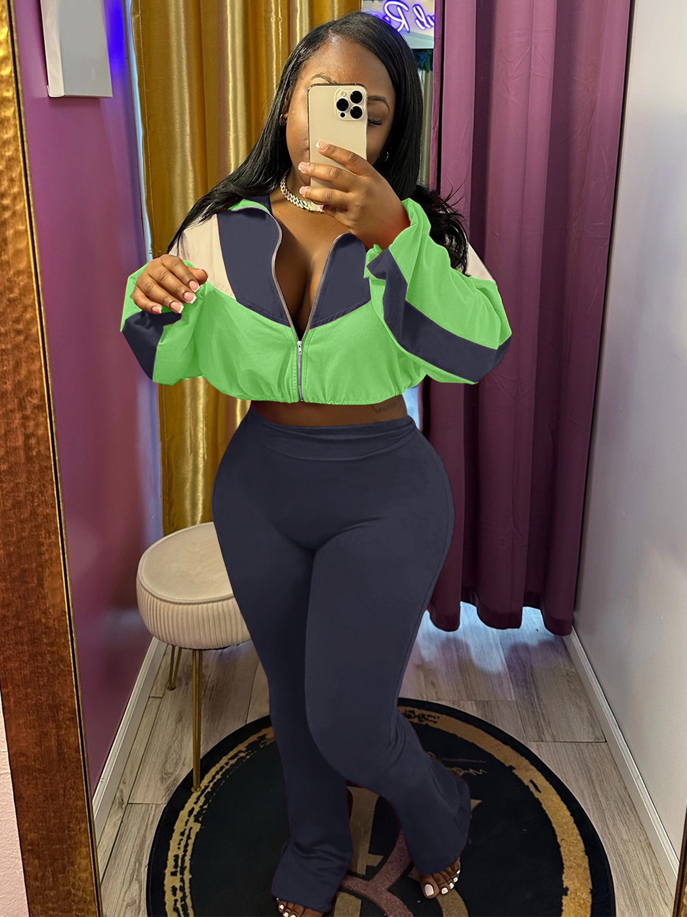 M3073 European and American velvet suit color matching zipper cardigan tights sports suit AliExpress Amazon supply