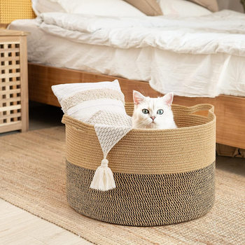 Cross-Border Cotton Rope Woven Dirty Clothes Basket Laundry Basket Sundry Children's Toy Storage Basket Large Capacity Household Foldable