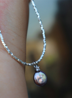 碎银子珍珠锁骨链紫珍珠碎银串珠