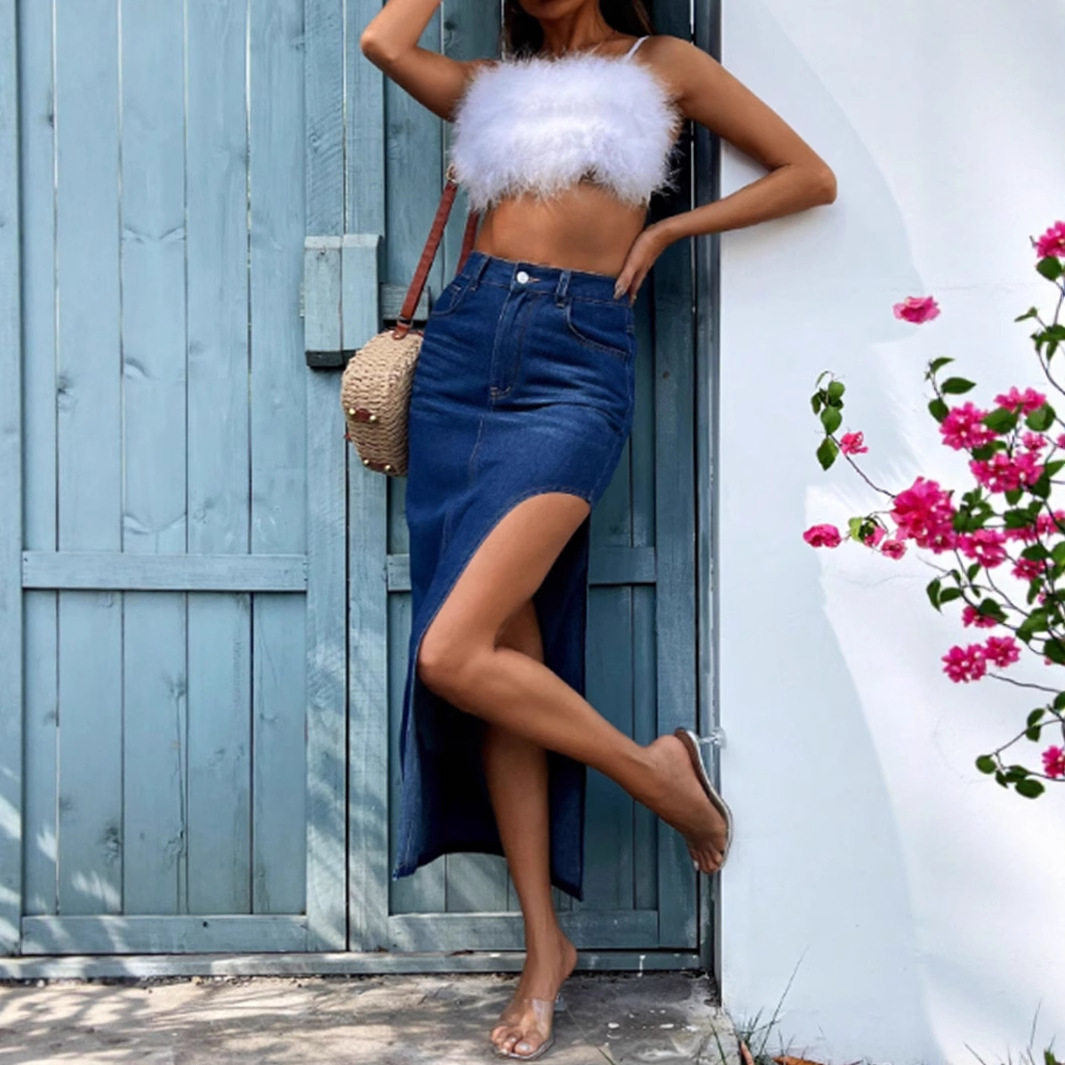Summer Womens Denim Skirt Sexy Side Slit Design Casual Wear for Everyday or Outings Wholesale Available
