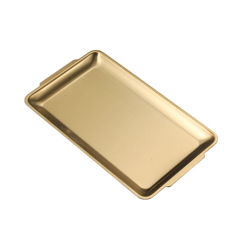 Korean-Style 304 Stainless Steel Rectangular Tray Thickened Commercial Gold Barbecue Plate Grill Plate Flat Dish Plate