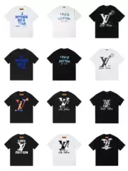 Cross-Border Luxury Fashion High-Quality L Full-Print Letter Short-Sleeve Trendy Brand Classic Round-Neck Unisex Loose T-Shirt Top