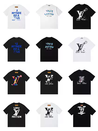 Cross-Border Luxury Fashion High-Quality L Full-Print Letter Short-Sleeve Trendy Brand Classic Round-Neck Unisex Loose T-Shirt Top