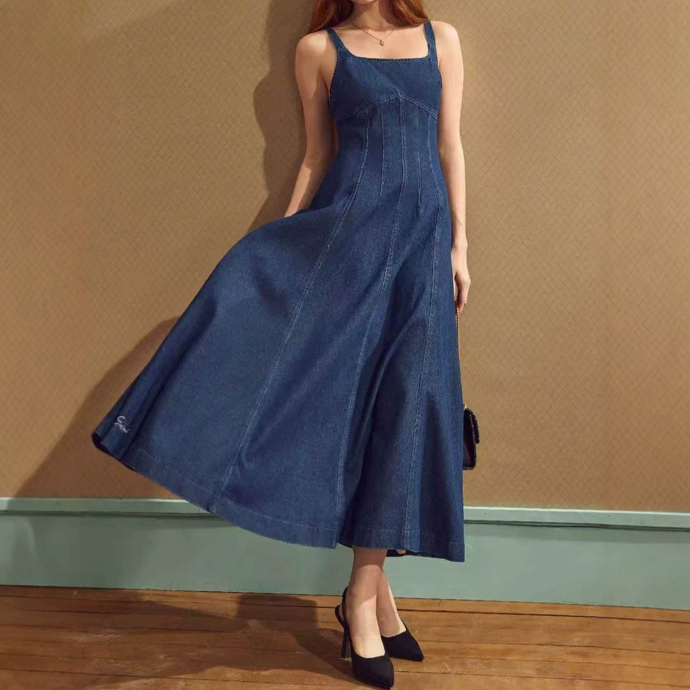 Elegant Casual Summer Denim Maxi Dress for Women Adjustable Straps Comfortable Fit Versatile Style Ready to Ship