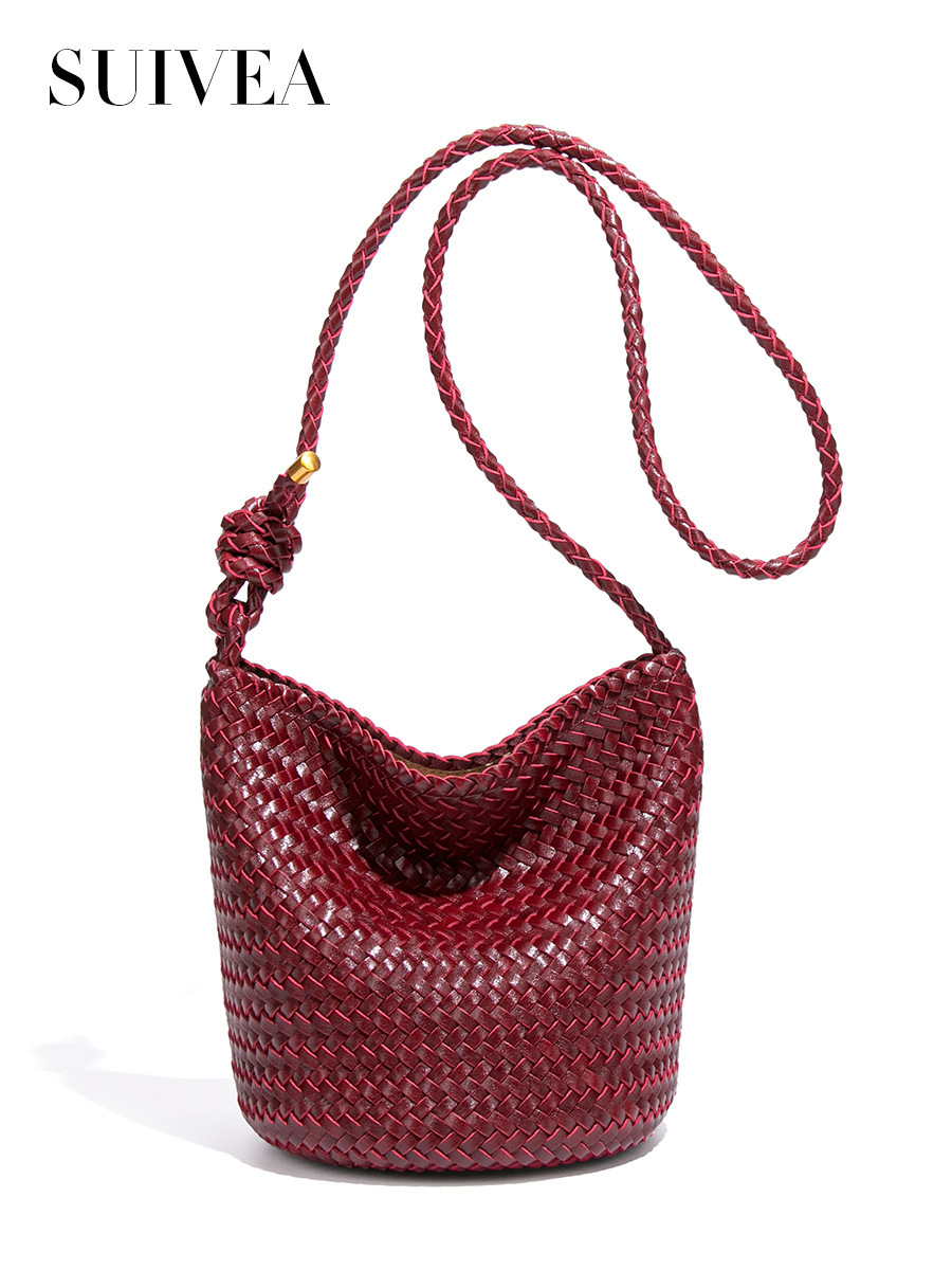 Túi bucket nữ dáng xô đan họa tiết chữ V, túi đeo vai và xách tay thời trang — B2505 # Đỏ hoa anh túc, B2505 # Hồng phấn, B2505 # Maltose, B2505 # Màu cát sẫm
