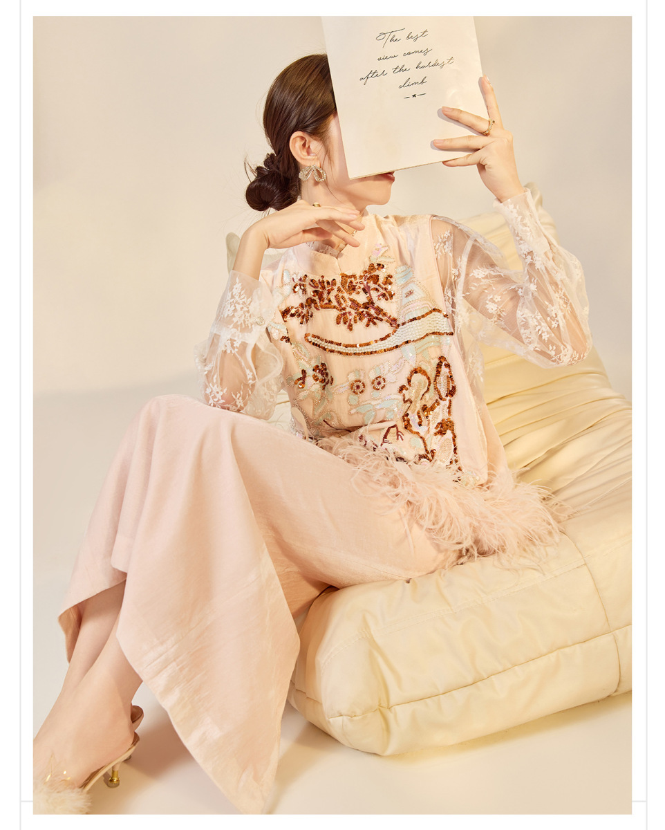 Set 3 món nữ gồm áo gile thêu đính cườm phối lông, sơ mi ren trắng và chân váy xẻ tà dáng chữ A — Áo sơ mi (giao hàng trong 7 ngày), Áo sơ mi (giao hàng trong ngày), Chân váy (giao hàng trong 7 ngày), Chân váy (giao hàng trong ngày)
