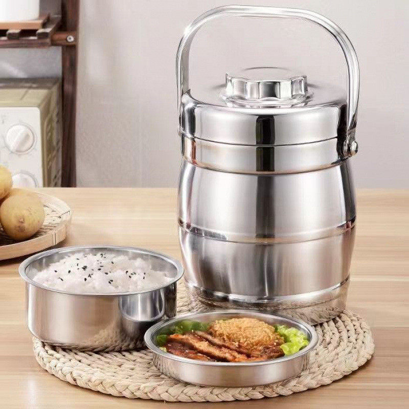 Three-Layer Insulated Stainless Steel Lunch Box, Stainless Steel Pot, Student Office Worker with Meals, Large-Capacity Insulated Bucket