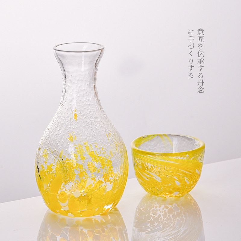 Japanese-style thumb clear hip flask one pot four cups wine set home high-value color wave dot white wine glass new style