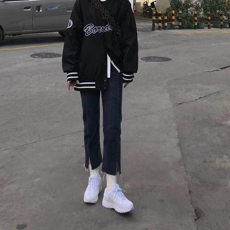 High Waisted Split Hem Jeans for Women Loose Fit Straight Leg Stylish Design Spring Fashion for Students Wholesale