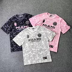 Cross-Border Export Wholesale Camouflage Sports Short-Sleeved T-Shirt Ape International Joint Miami Miami Round Neck Embroider Trend
