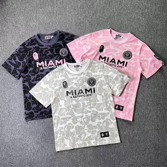 Cross-Border Export Wholesale Camouflage Sports Short-Sleeved T-Shirt Ape International Joint Miami Miami Round Neck Embroider Trend