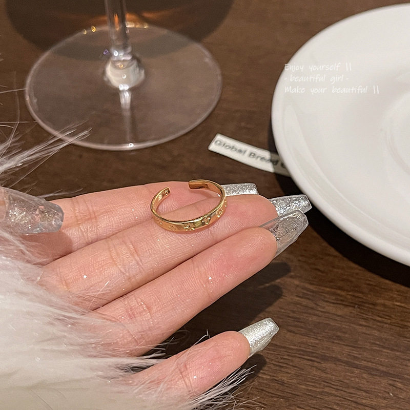 韩系精致锆石素圈戒指女开口可调节食指戒轻奢小众个性设计感指环