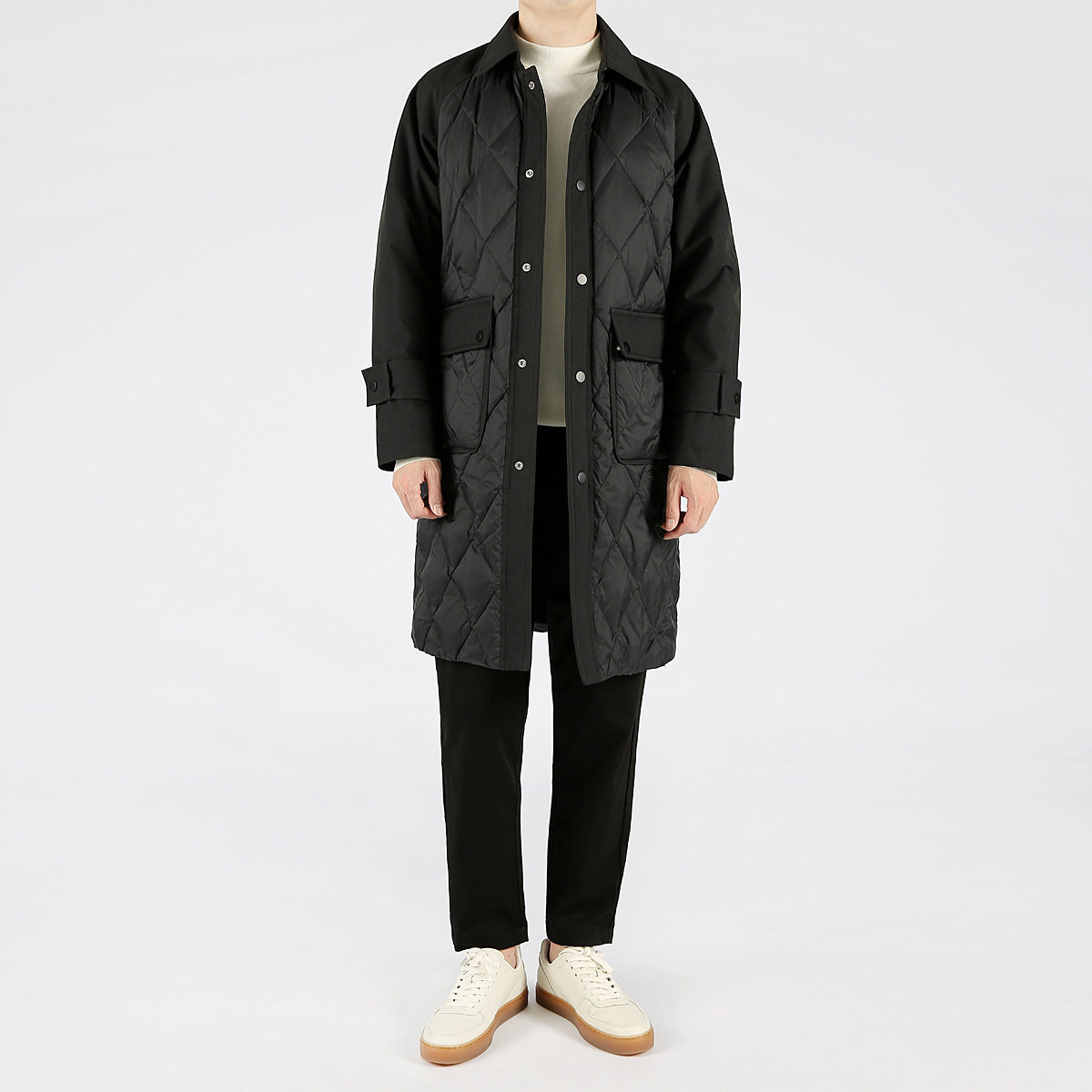 Winter new white duck down solid color simple stitching coat mid-length fashion thickened lapel men's down jacket