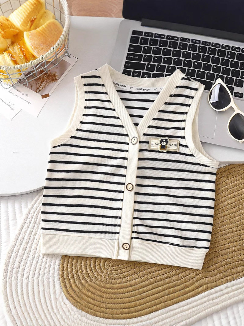 Boys & Girls Baby Striped Classic Versatile Vest, New Spring & Autumn Korean Style Stylish Waistcoat