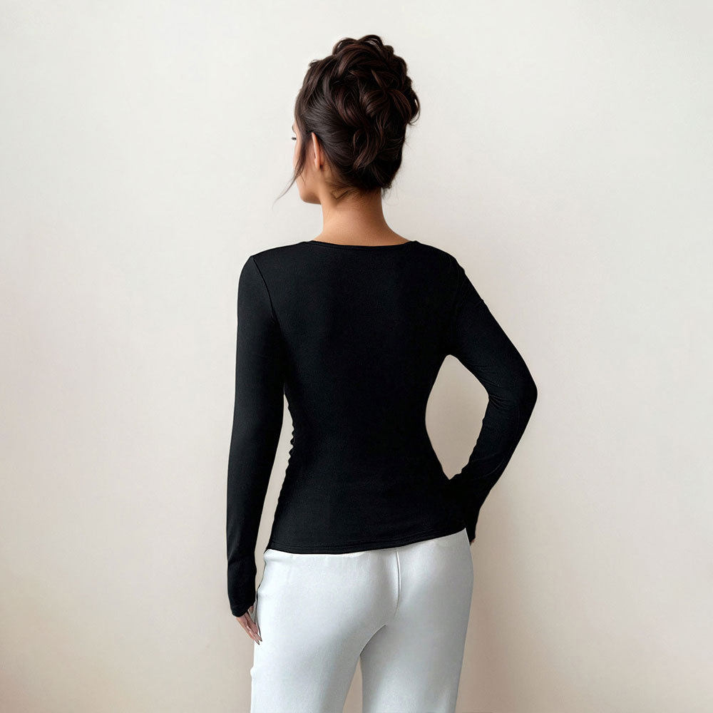 Asymmetrical Neck Long Sleeve Blouse Pleated Design Slim Fit Elegant Style Perfect for Spring and Autumn Wholesale