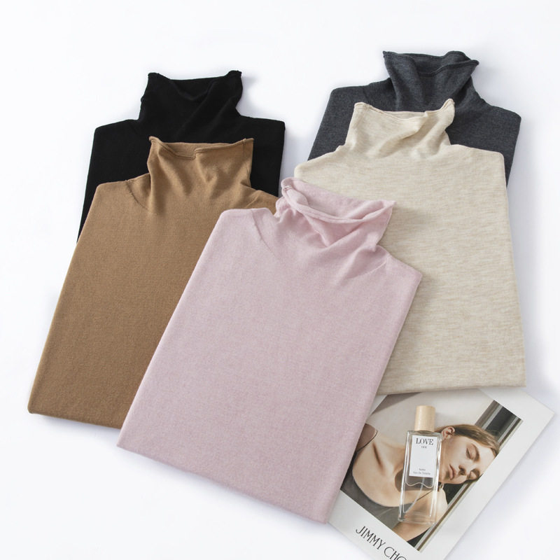 扬子纱薄款高领美丽诺羊毛衫2024秋冬内搭堆堆领针织打底衫女