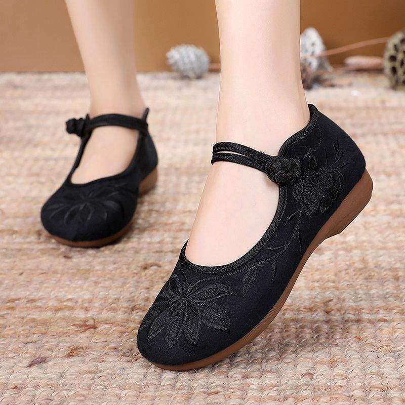 New Style Old Beijing Cloth Shoes for Women, Retro Ethnic Style Embroidered Shoes, Soft Sole, Non-Slip Flat Shoes, Mother's Shoes, Hanfu Shoes