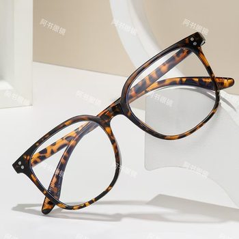 Korean Style Plain Anti-Blue Light Unisex Versatile Non-Prescription Glasses Wholesale, Can Be Fitted with Prescription Lenses, Tortoiseshell Plain Glasses Frame