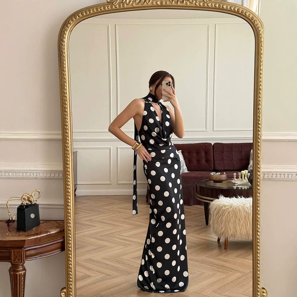 Polka Dot Print Two Piece Set Multicolor Sleeveless V Neck Summer Skirt Casual Wear Wholesale Available