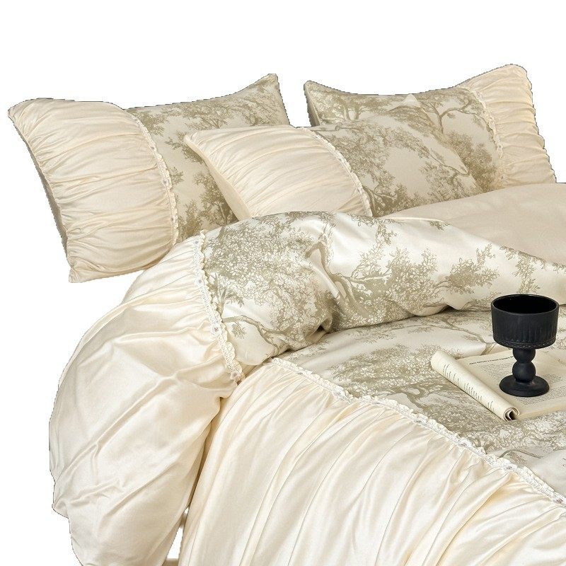 French Romantic Retro Style Washed Tencel Four-Piece Set Light Luxury Summer Washed Ice Silk Cool Bedding Set