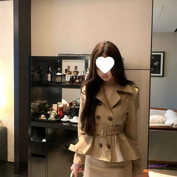 Misty Berlin Khaki Double-Breasted Jacket Women's Spring and Autum + Culottes Two-Piece Autum Waist-Cinching Skirt Suit