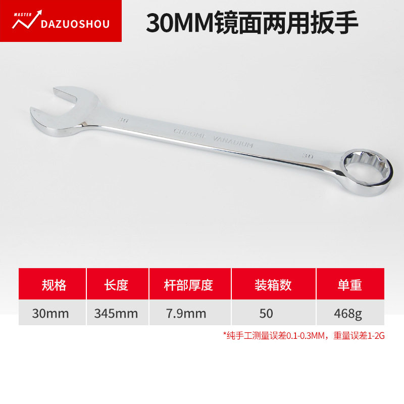 五金工具铬钒钢镜面两用梅花手动镀铬呆扳手套装双头梅开口扳手