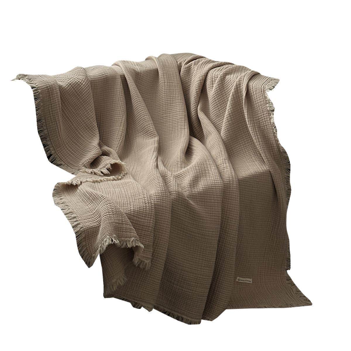 Maillard Color Four-Layer Yarn Pure Cotton Blanket Tassel Blanket Sofa Cover Blanket Office Blanket Nap Blanket