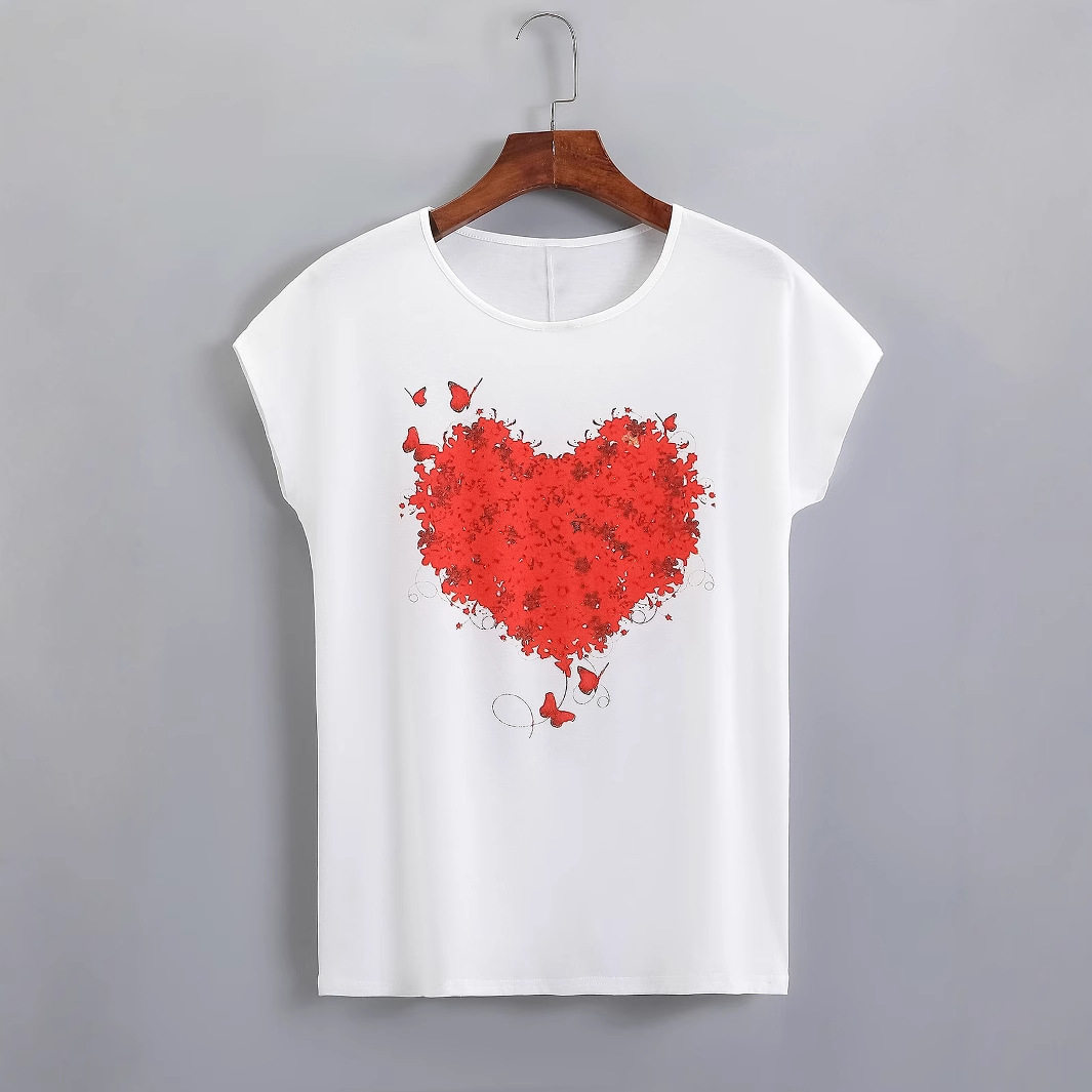 Womens Casual Heart Print T Shirt Comfortable Stylish Spring Summer Wholesale Available custom packaging